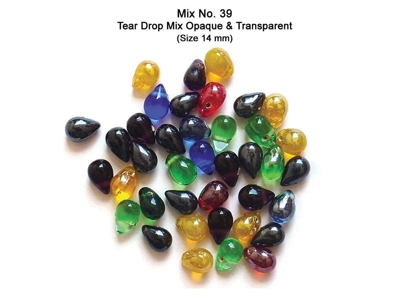 Tear Drop Mix Opaque & Transparent Size 14 mm
